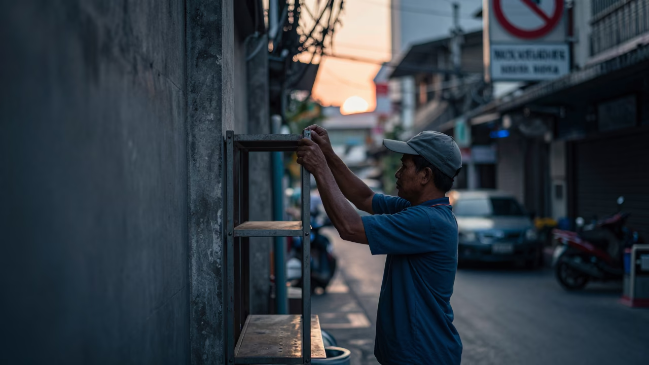 Sunrise Light on Street Scene in Bangkok in in Bangkok, Thailand