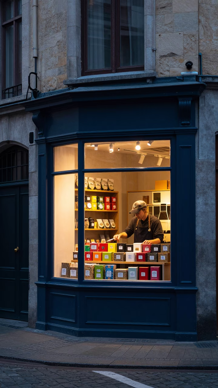 Sunrise Light on Street Scene in Brussels in in Brussels, Belgium