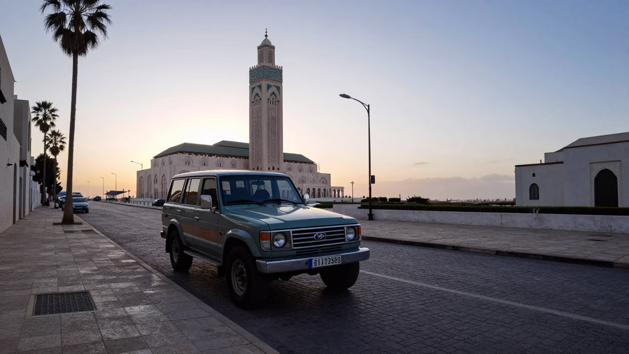 Sunrise Light on Street Scene in Casablanca in in Casablanca, Morocco