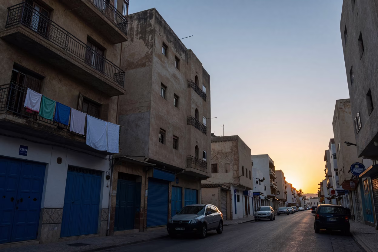 Sunrise Light on Street Scene in Casablanca in in Casablanca, Morocco