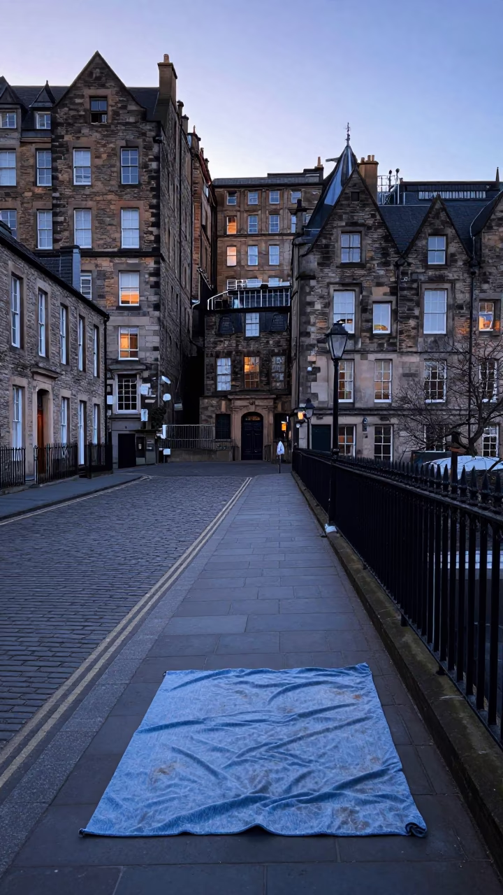 Sunrise Light on Street Scene in Edinburgh in in Edinburgh, United Kingdom
