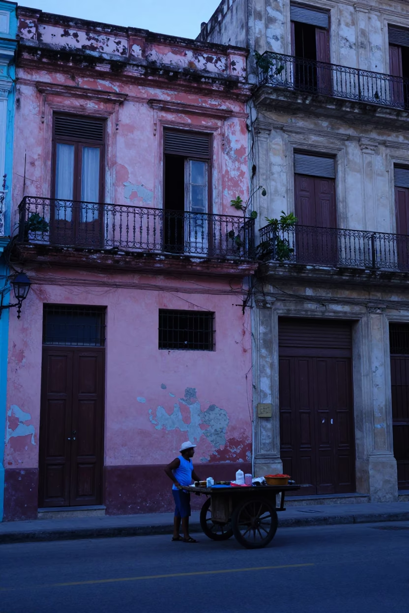 Sunrise Light on Street Scene in Havana in in Havana, Cuba