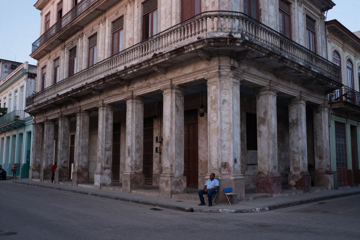 Sunrise Light on Street Scene in Havana in in Havana, Cuba