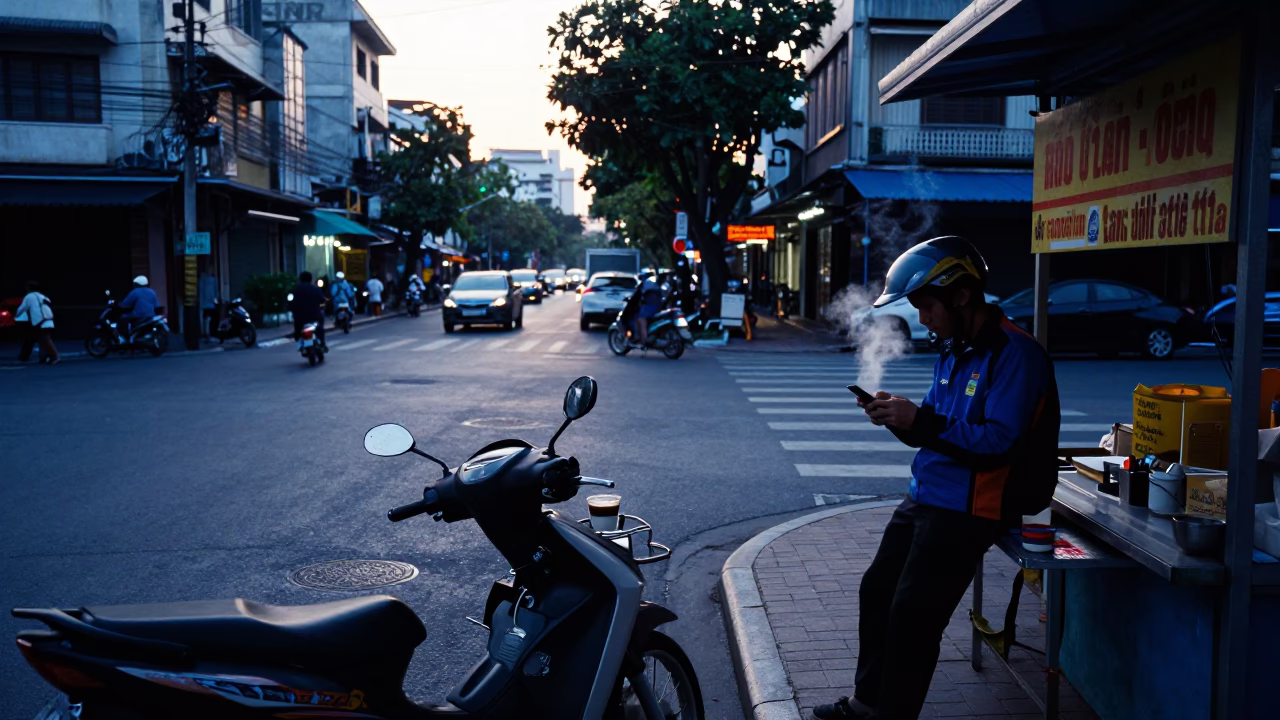 Sunrise Light on Street Scene in Ho Chi Minh City in in Ho Chi Minh City, Vietnam