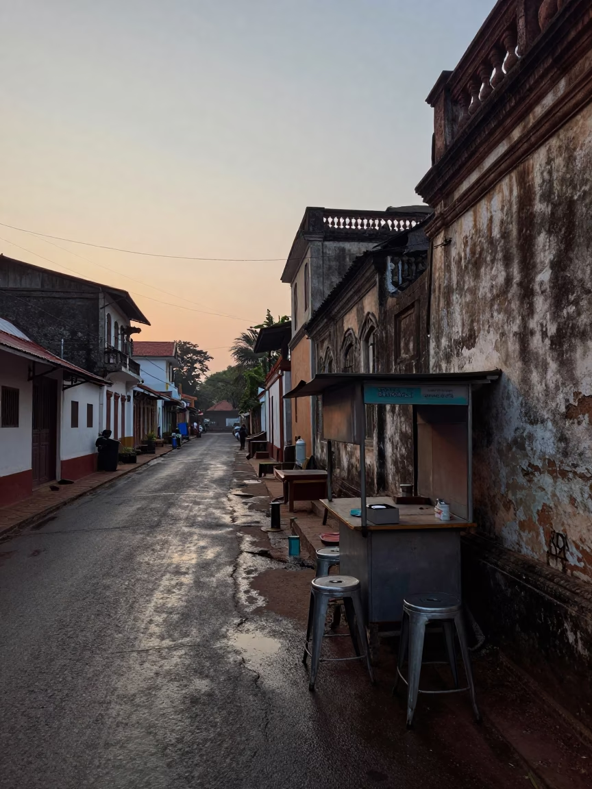 Sunrise Light on Street Scene in Kochi in in Kochi, India