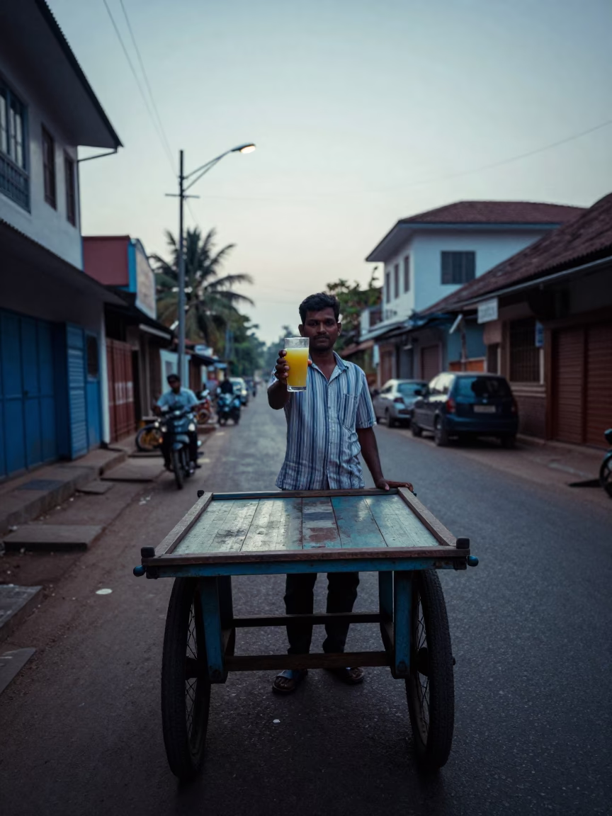 Sunrise Light on Street Scene in Kochi in in Kochi, India