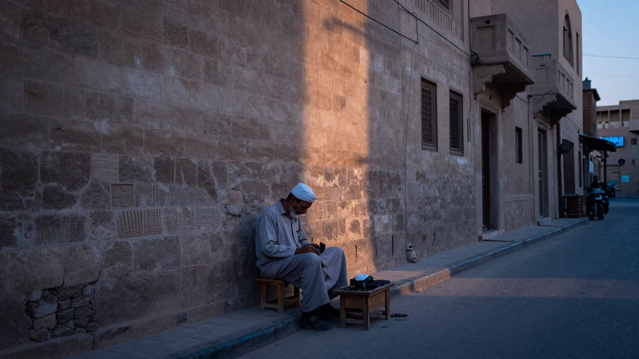 Sunrise Light on Street Scene in Luxor in in Luxor, Egypt