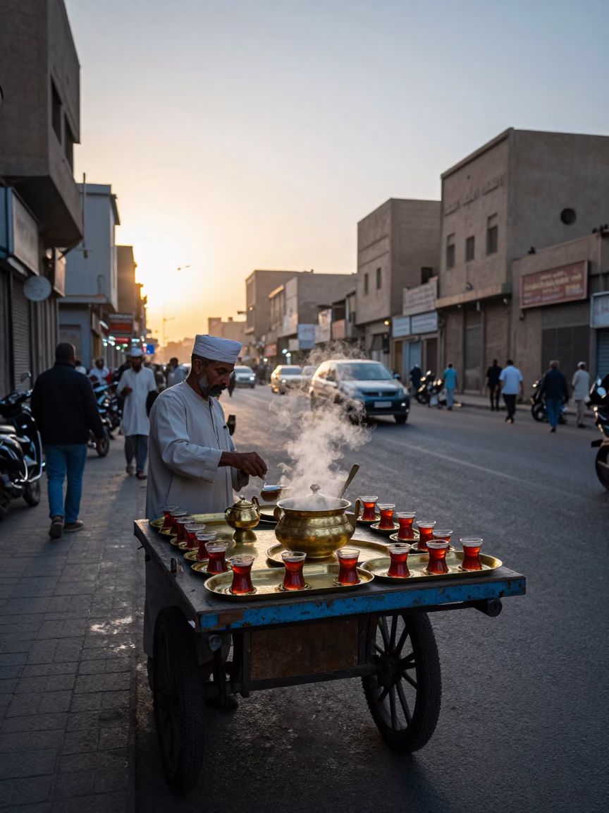 Sunrise Light on Street Scene in Luxor in in Luxor, Egypt