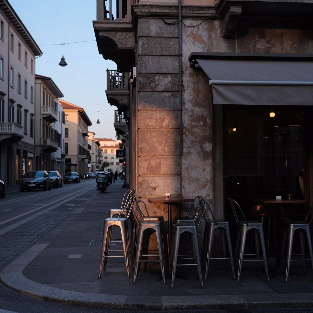 Sunrise Light on Street Scene in Milan in in Milan, Italy