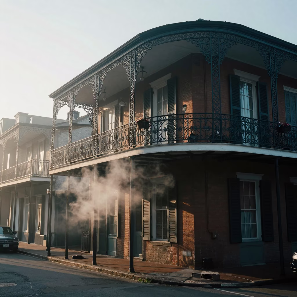 Sunrise Light on Street Scene in New Orleans in in New Orleans, Louisiana, United States