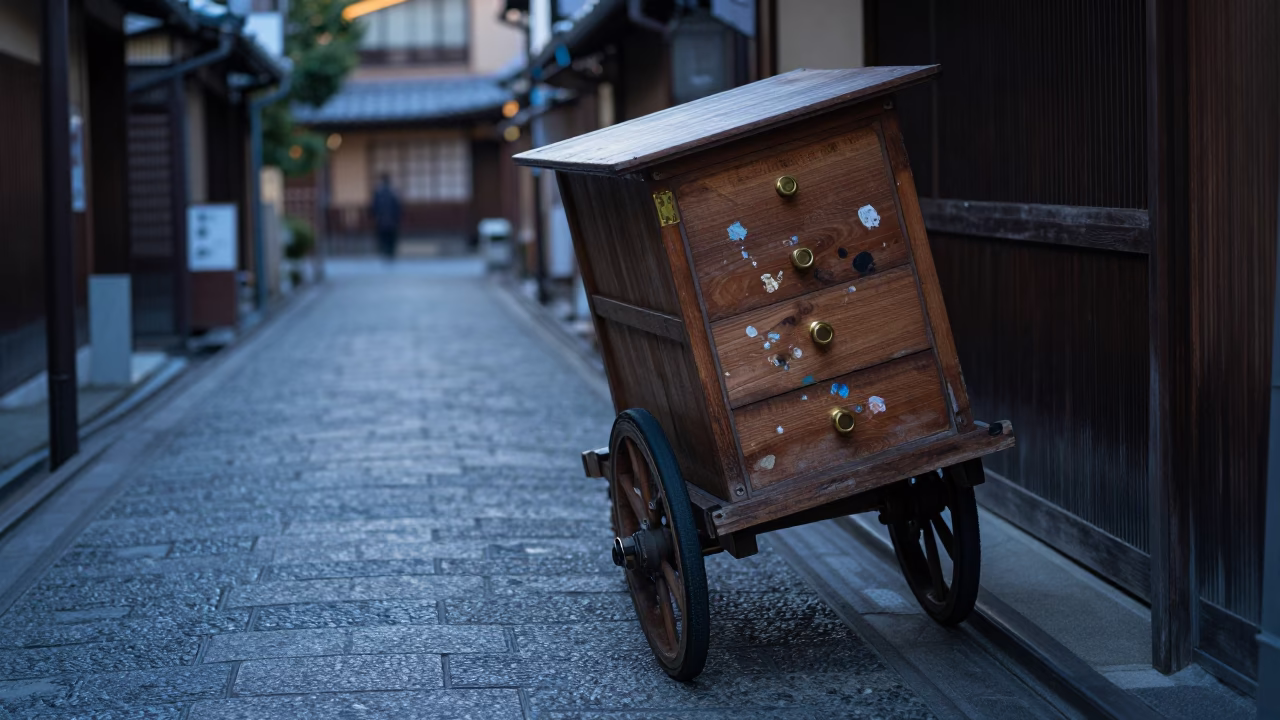 Sunrise Light on Street Vendor in Kyoto in in Kyoto, Japan