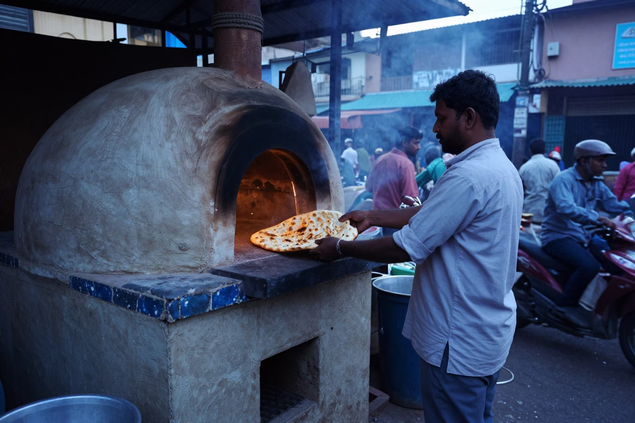 Sunrise Light on Tandoori Naan in Chennai in in Chennai, India