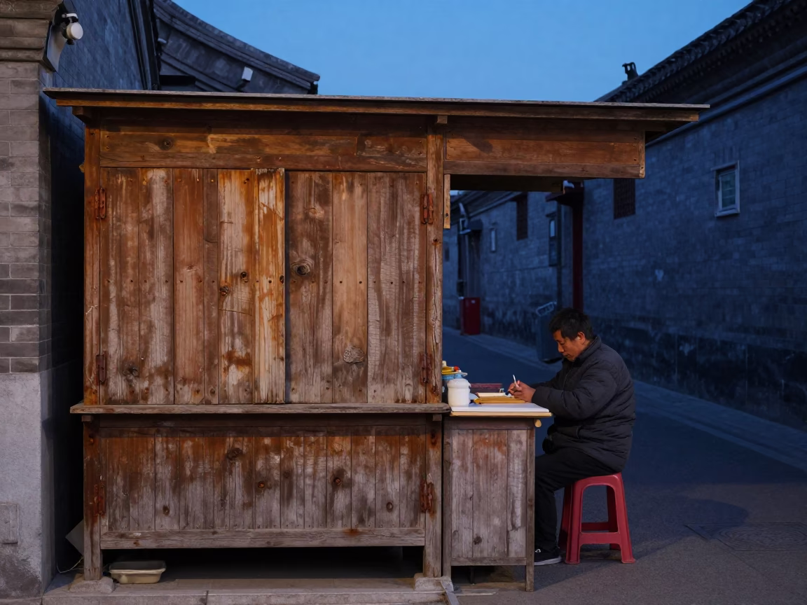 Sunrise Light on Vendor Stall in Beijing in in Beijing, China
