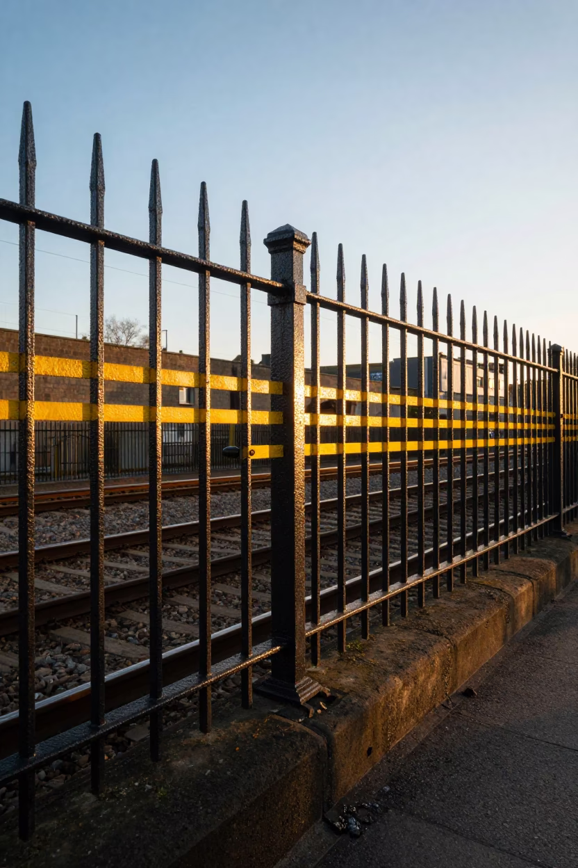 Sunrise Light Stripes Across Railway Railings in Bristol United Kingdom in in Bristol, United Kingdom