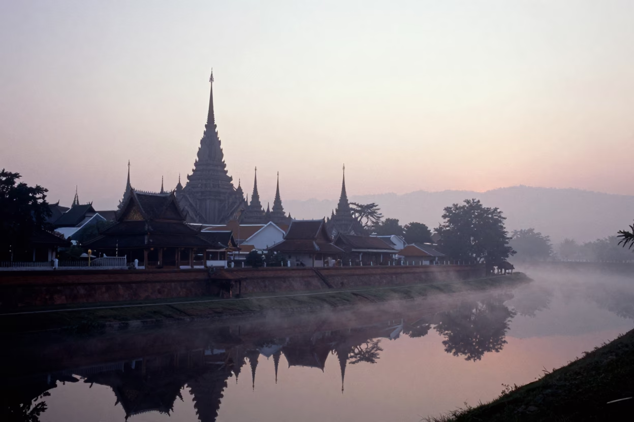 Sunrise Mist in Chiang Mai at Sunrise Light in in Chiang Mai, Thailand
