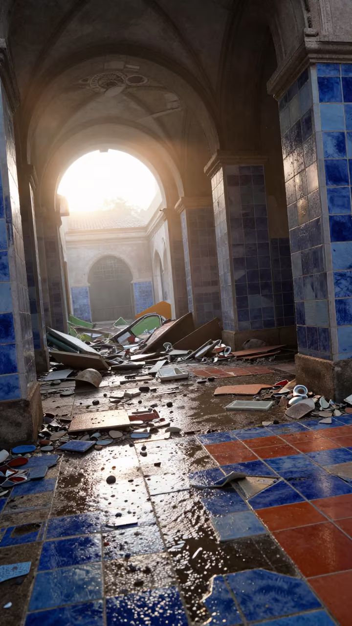 Sunrise Mosaic Mosaics in Vitoria Bathhouse in inside a vaulted atrium in Vitoria