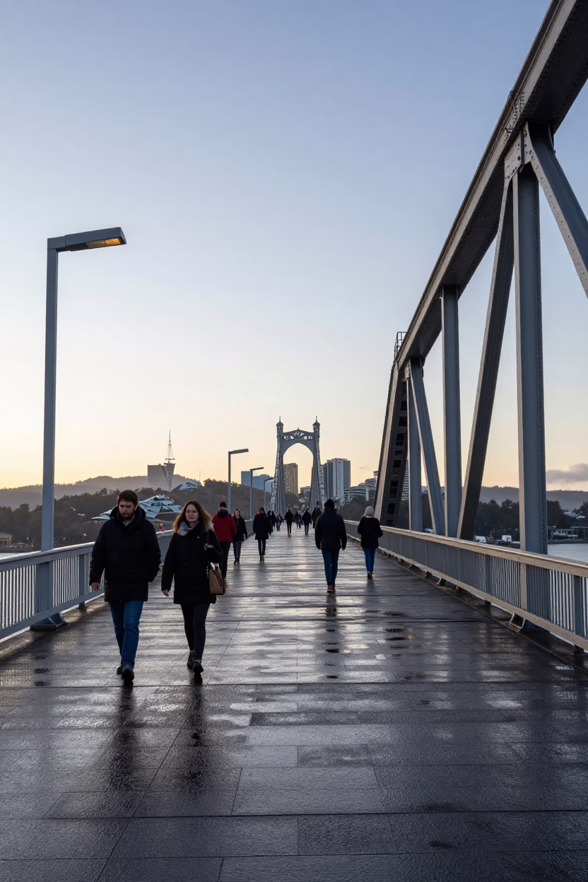 Sunrise Over Hobart's Elizabeth Street Bridge Deck and Tasmanian Morning Light in in Hobart, Tasmania, Australia