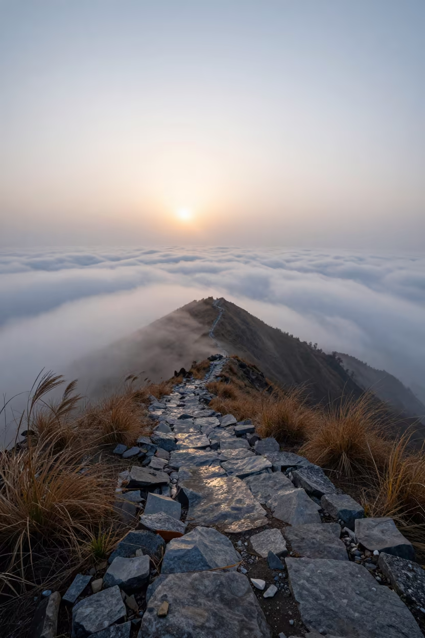 Sunrise Ridge Over Clouds Kashmir Shoreline in along a wave-cut shoreline in Kashmir