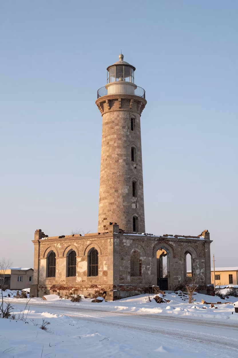Sunrise Ruins on Snowy Isfahan Lane in in a village lane near Isfahan
