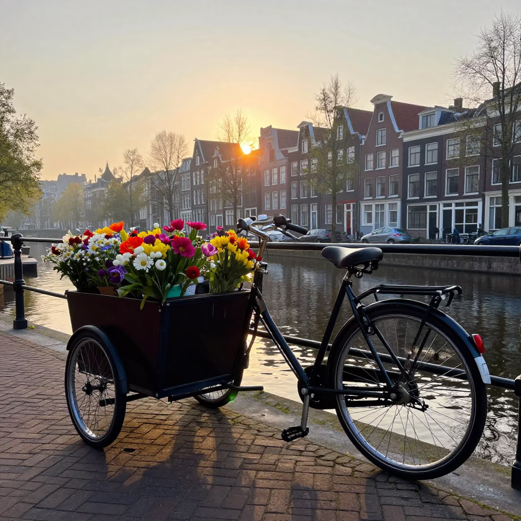 Sunrise Scene just after sunrise in Amsterdam in in Amsterdam, Netherlands