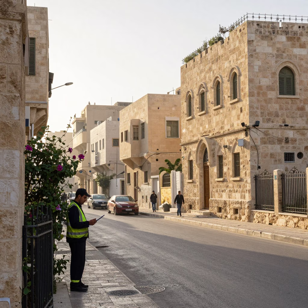Sunrise Street Scene in Amman Jordan with Clipboard and Morning Glory in in Amman, Jordan
