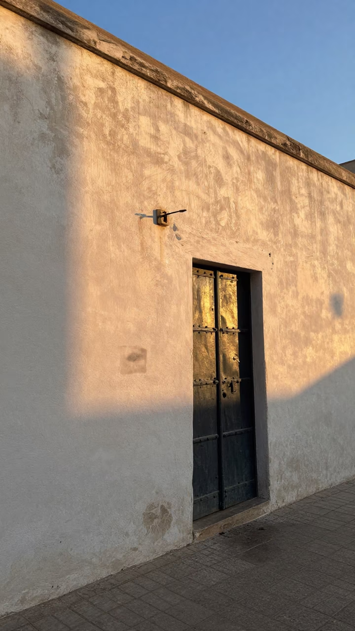 Sunrise Street Scene in Casablanca Morocco with Deadbolt and Wall Smudges in in Casablanca, Morocco