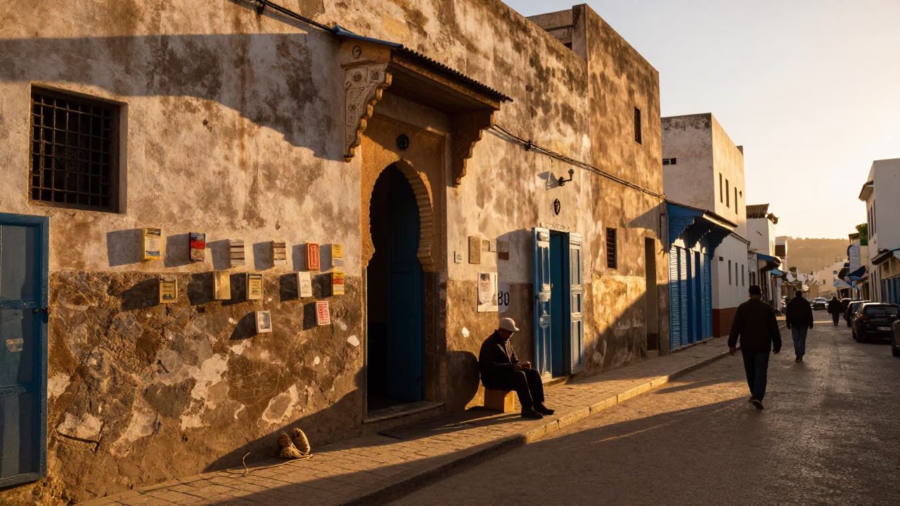 Sunrise Street Scene in Casablanca Morocco with Paperbacks and Twine on Traditional Tile in in Casablanca, Morocco