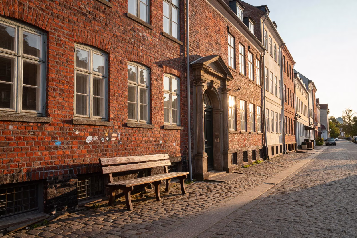 Sunrise Street Scene in Copenhagen Denmark with Paint Flecks and Vintage Elements in in Copenhagen, Denmark