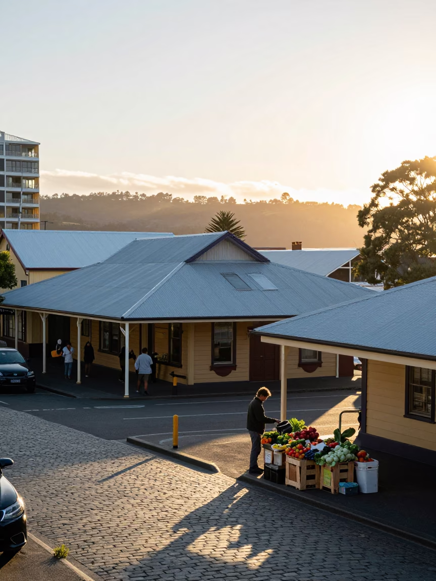 Sunrise Street Scene in Hobart Tasmania with Local Morning Activity in in Hobart, Tasmania, Australia