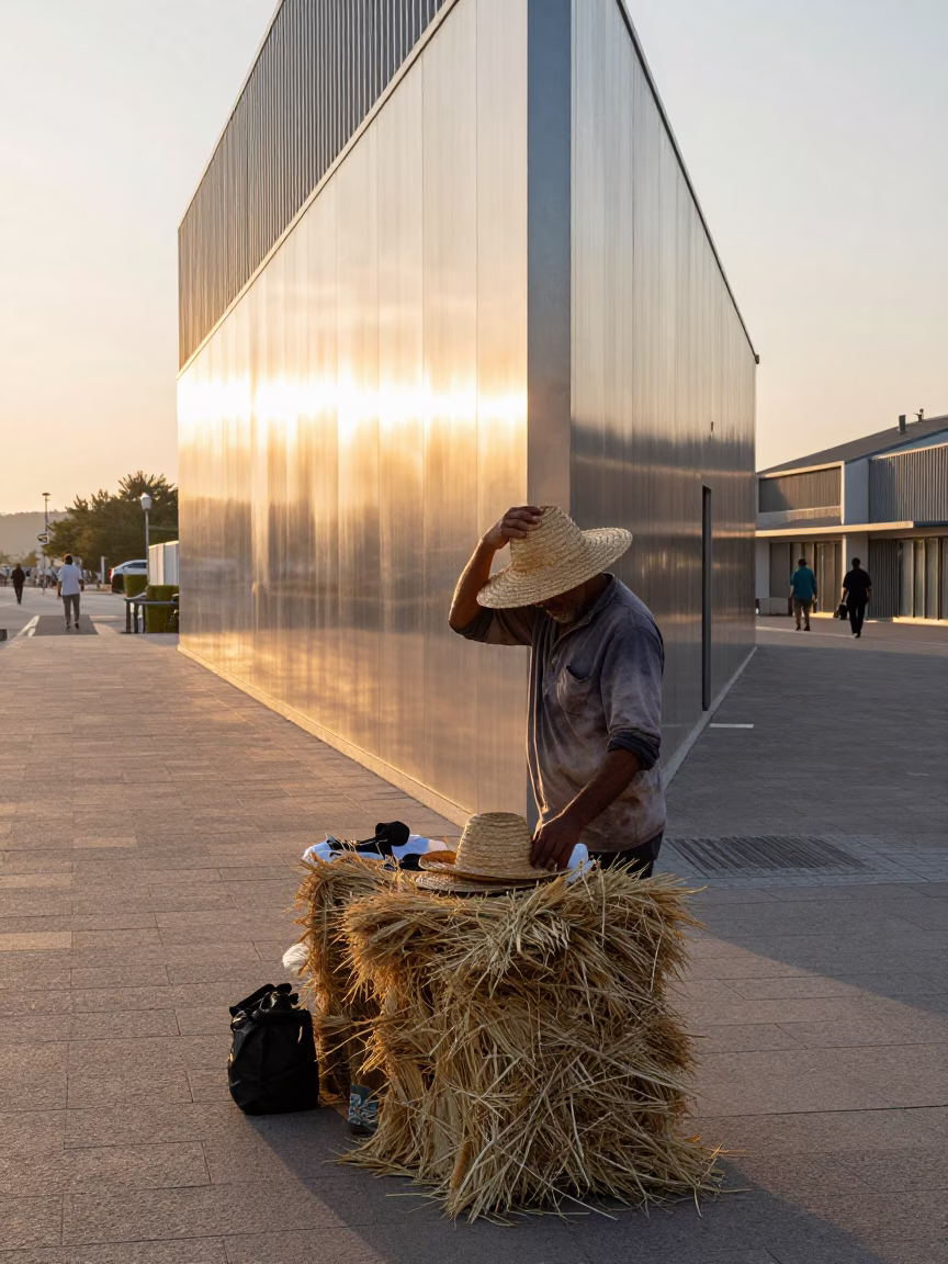 Sunrise Street Scene in Nice France with Local Vendor and Straw Hat in in Nice, France