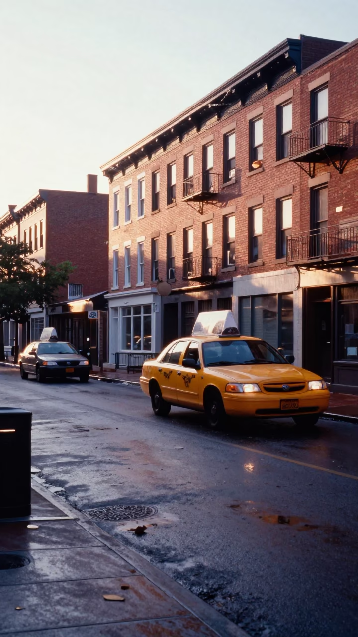 Sunrise Street Scene in Philadelphia Pennsylvania with Yellow Taxi and City Architecture in in Philadelphia, Pennsylvania, United States