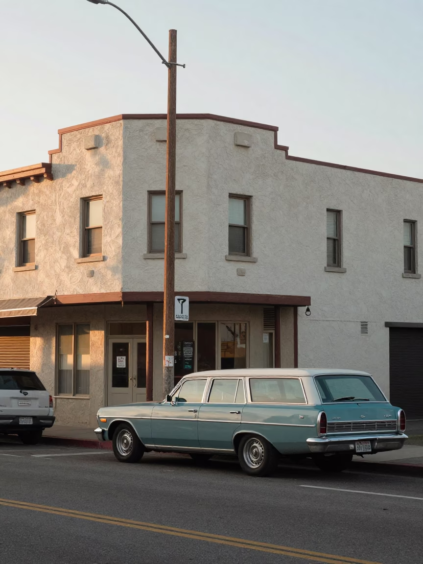 Sunrise Street Scene in San Diego California with Vintage 1970s Details and Local Atmosphere in in San Diego, California, United States