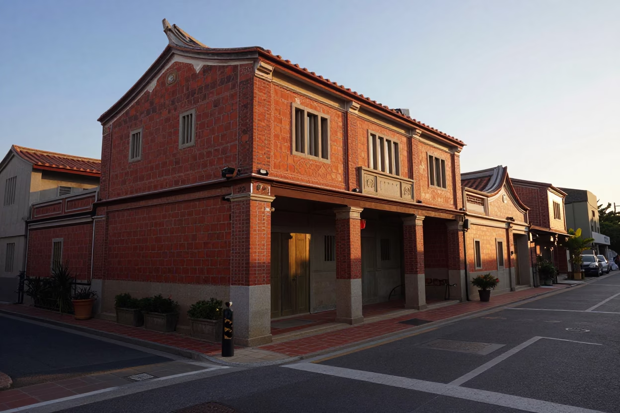 Sunrise street scene in Tainan Taiwan with morning light and local architecture in in Tainan, Taiwan