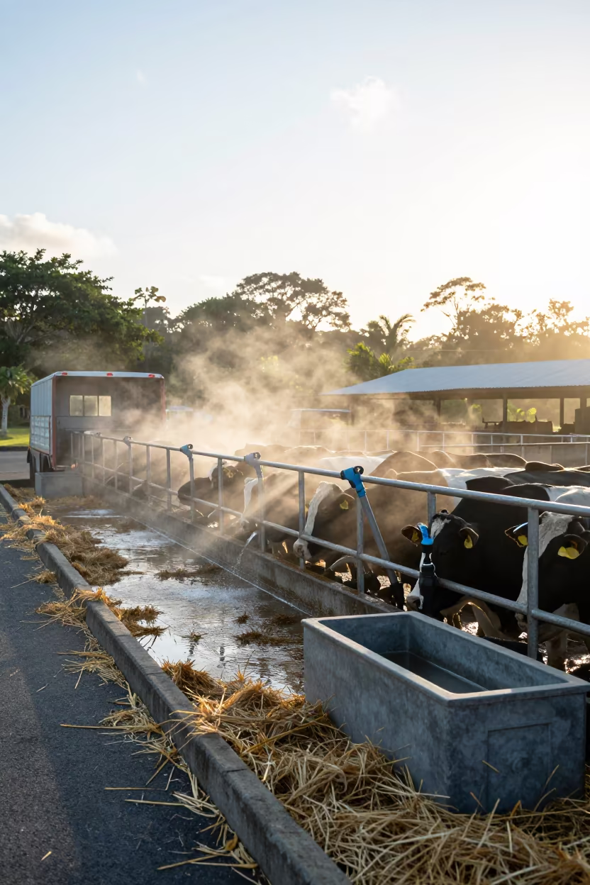 Sunrise Wash Rack with Straw Trinidad in near a windbreak and water trough in Trinidad and Tobago