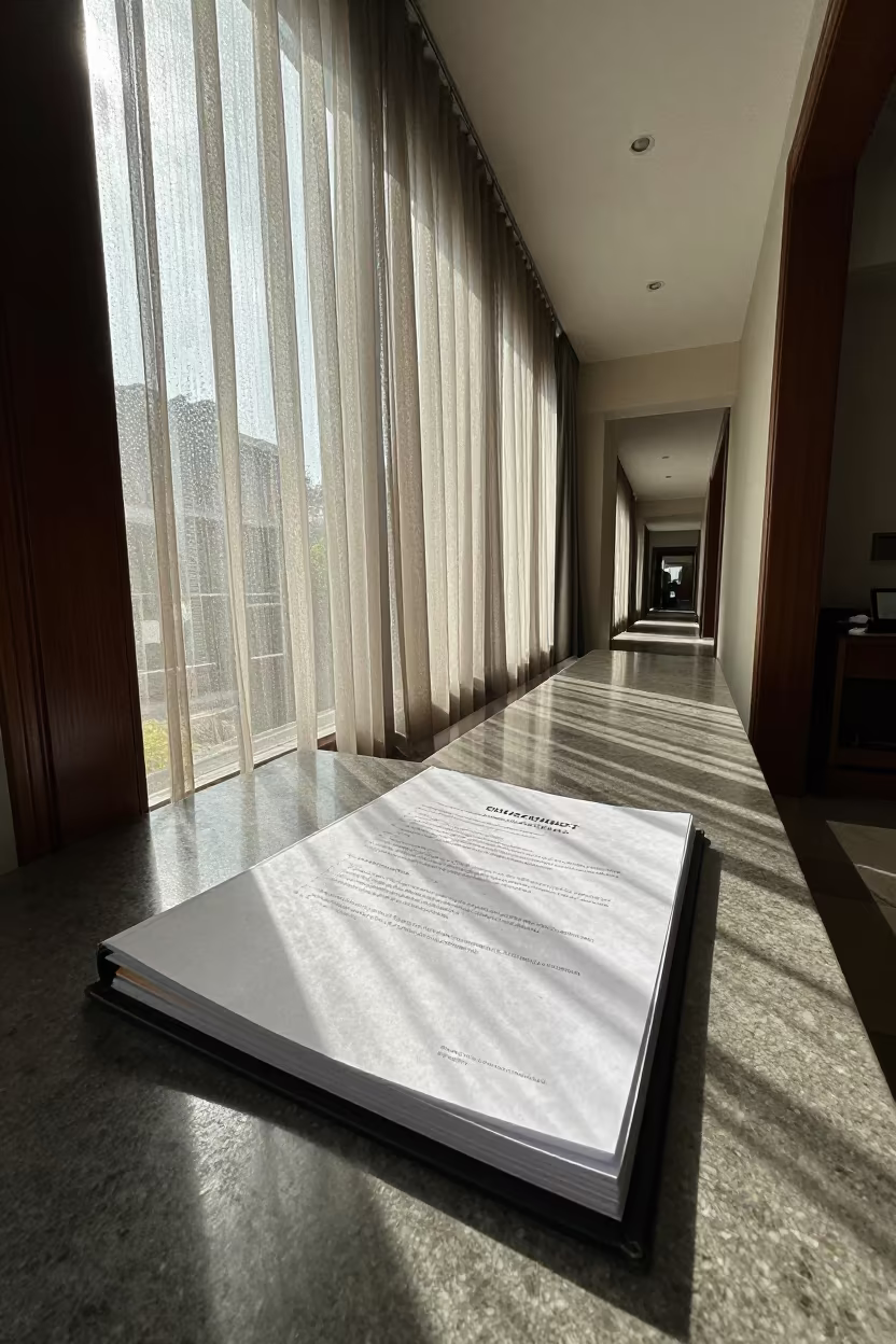 Sunscreen Consent Binder on Hotel Counter in in a quiet guest corridor near Surat