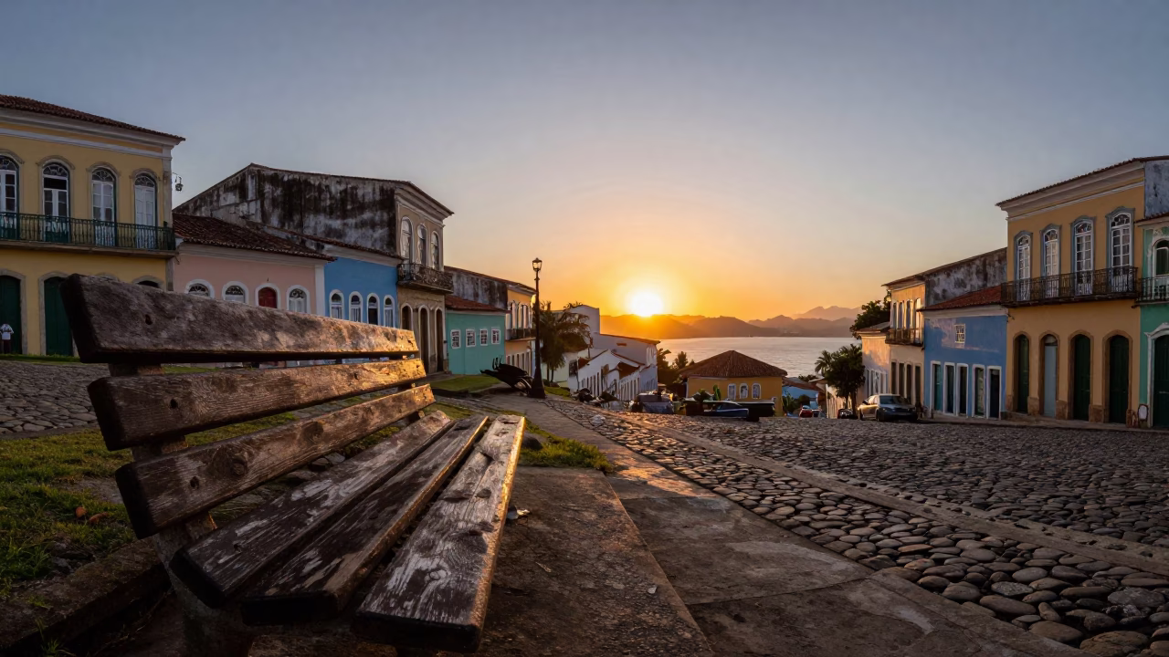 Sunset at As The Sun Drops Toward The Horizon in Salvador in in Salvador, Brazil