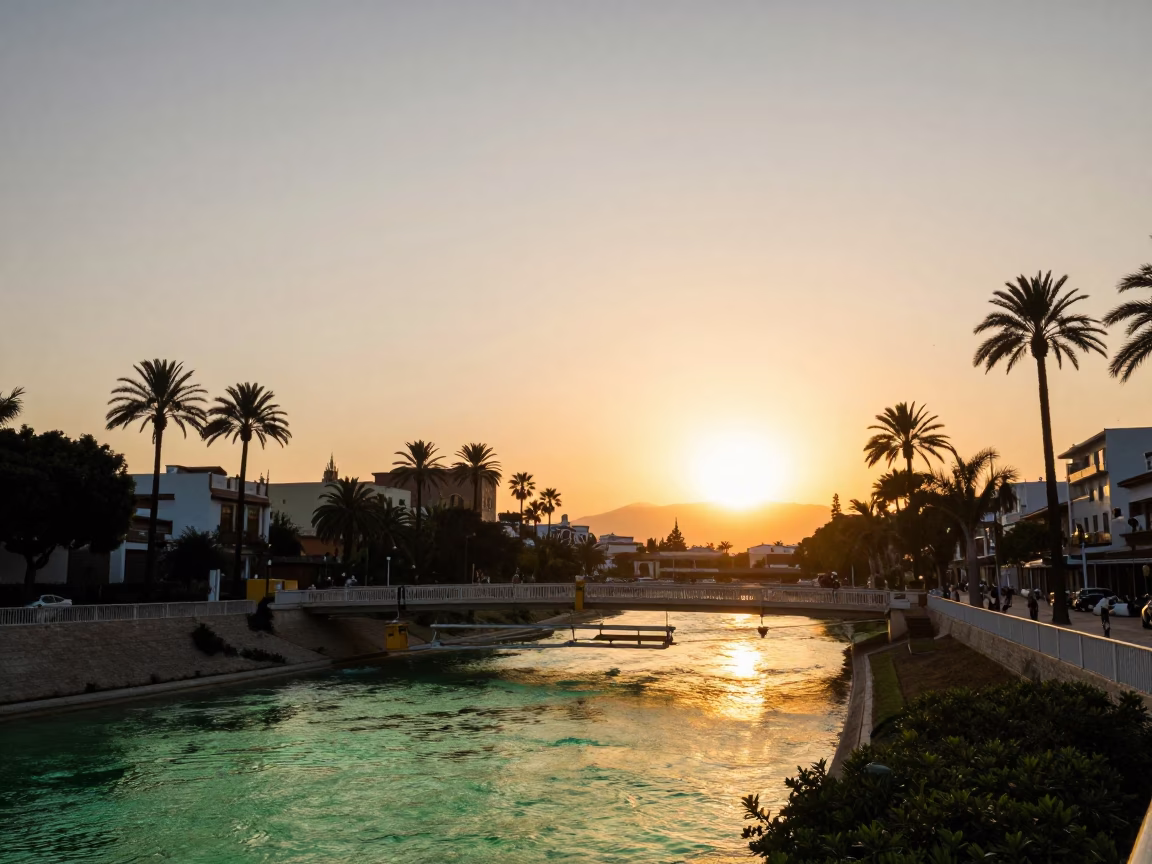 Sunset at As The Sun Drops Toward The Horizon in Valencia in in Valencia, Spain
