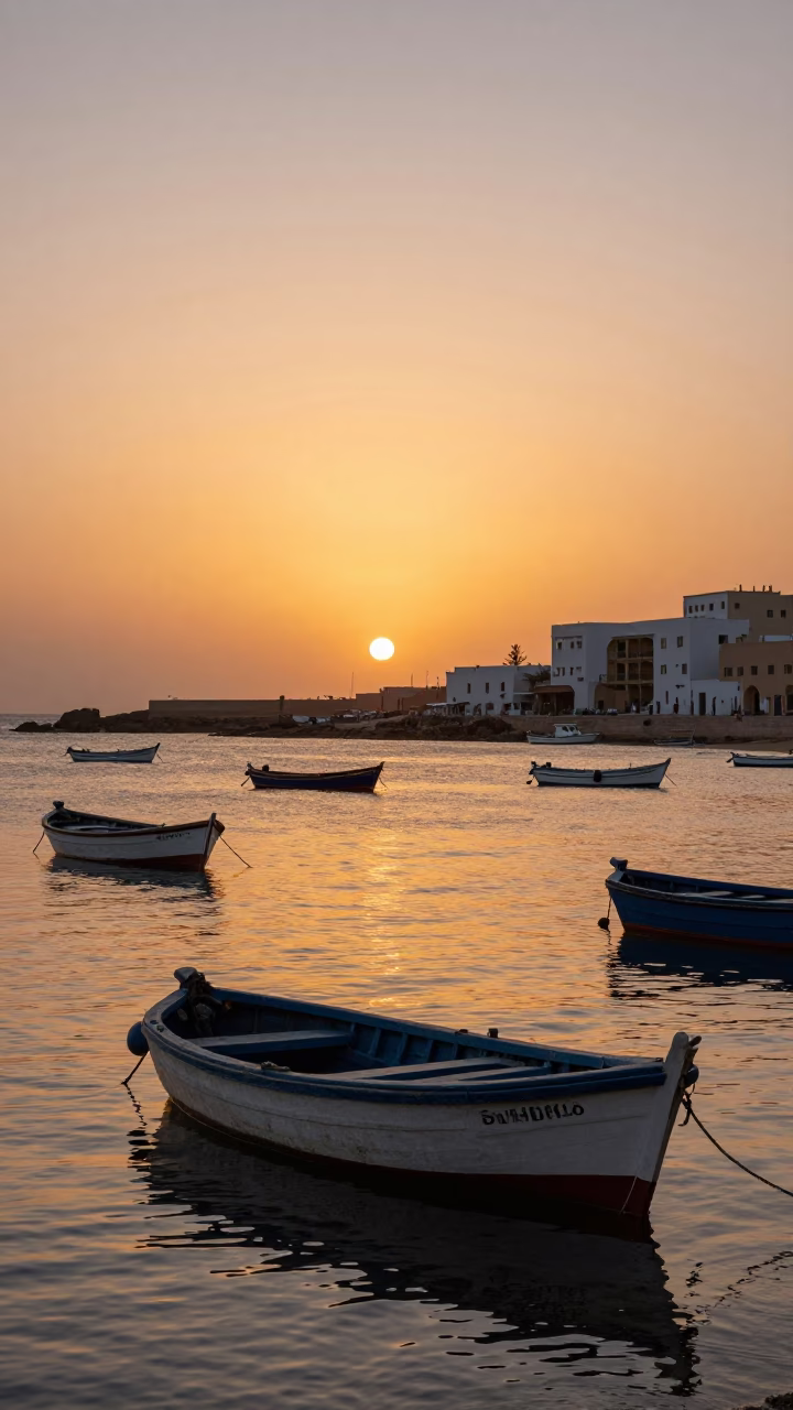 Sunset at Essaouira Morocco Port Fishing Boats and Coastal Life in in Essaouira, Morocco