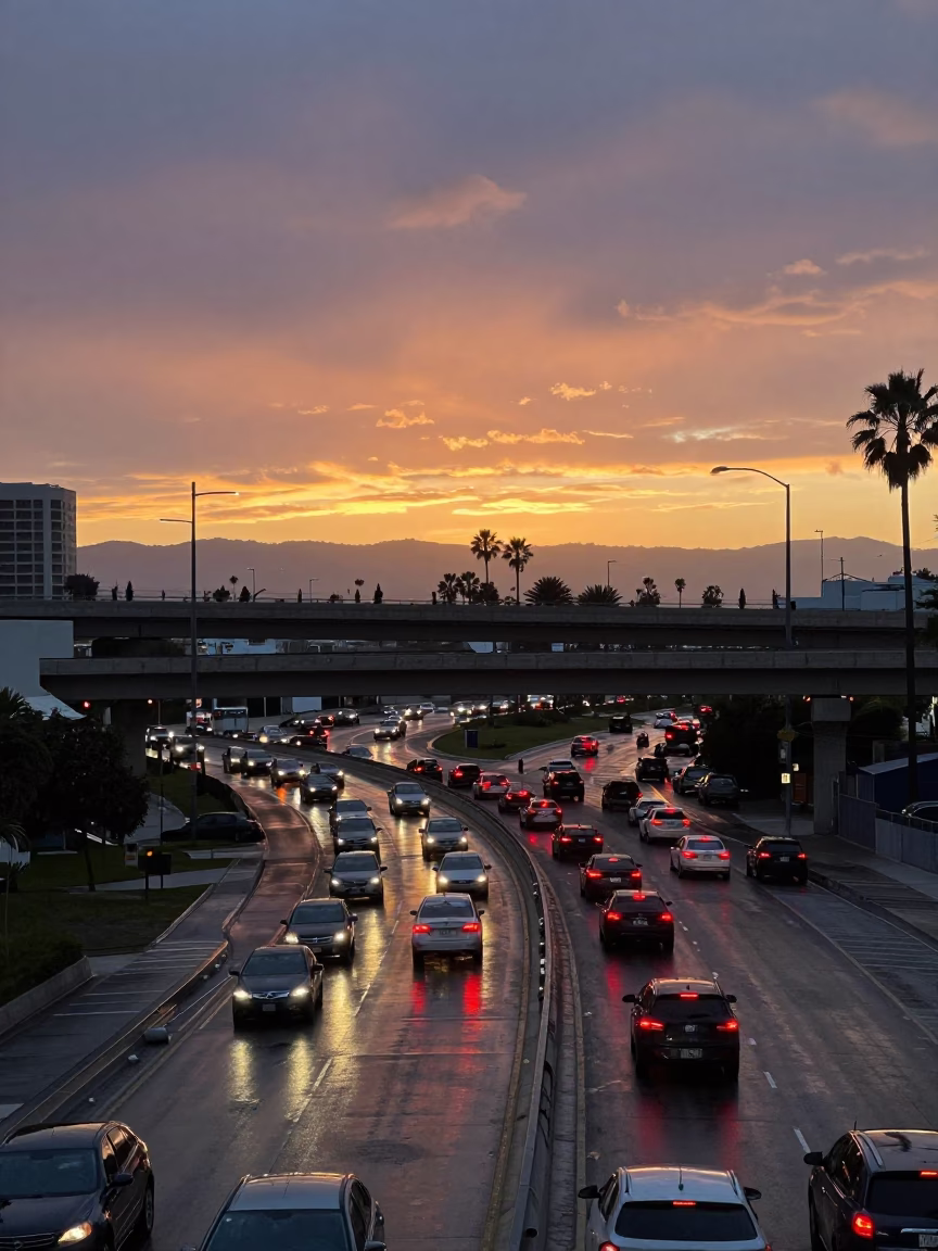 Sunset at Sunset Light in Los Angeles in in Los Angeles, California, United States