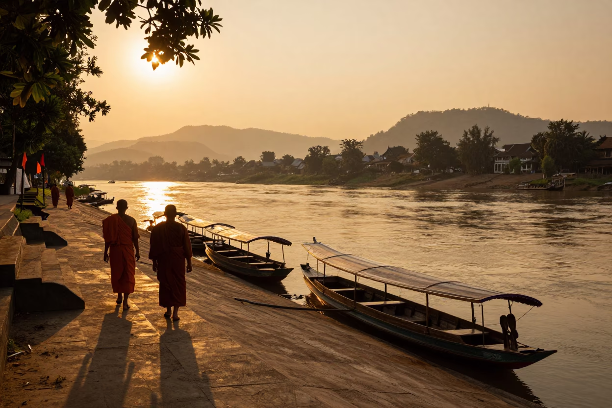 Sunset at Sunset Light in Luang Prabang in in Luang Prabang, Laos