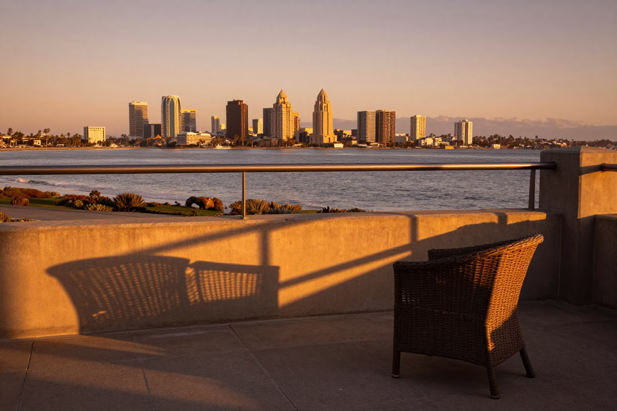 Sunset Bay in San Diego at Copper-toned Light Before Dusk in in San Diego, California, United States