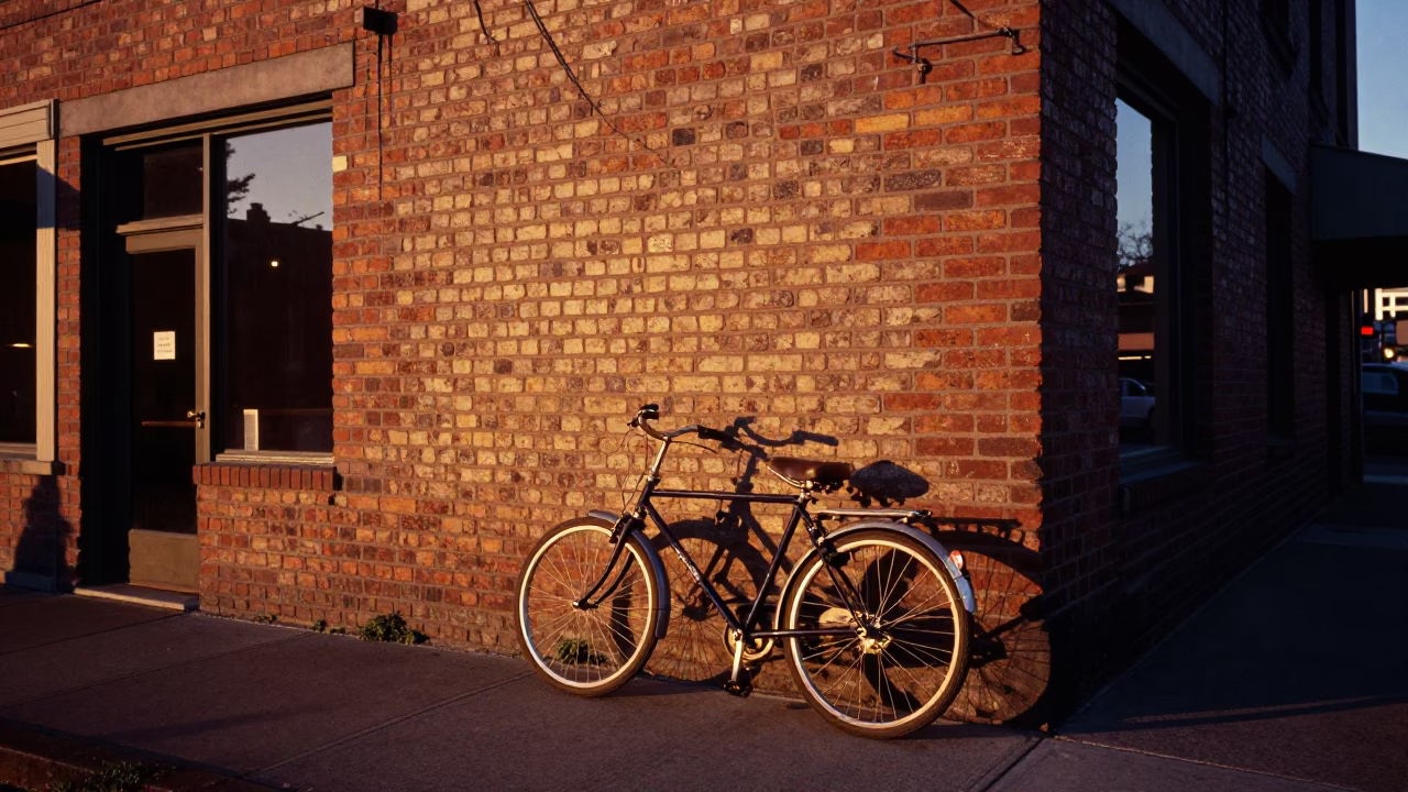 Sunset Bicycle in Portland at As The Sun Drops Toward The Horizon in in Portland, Oregon, United States