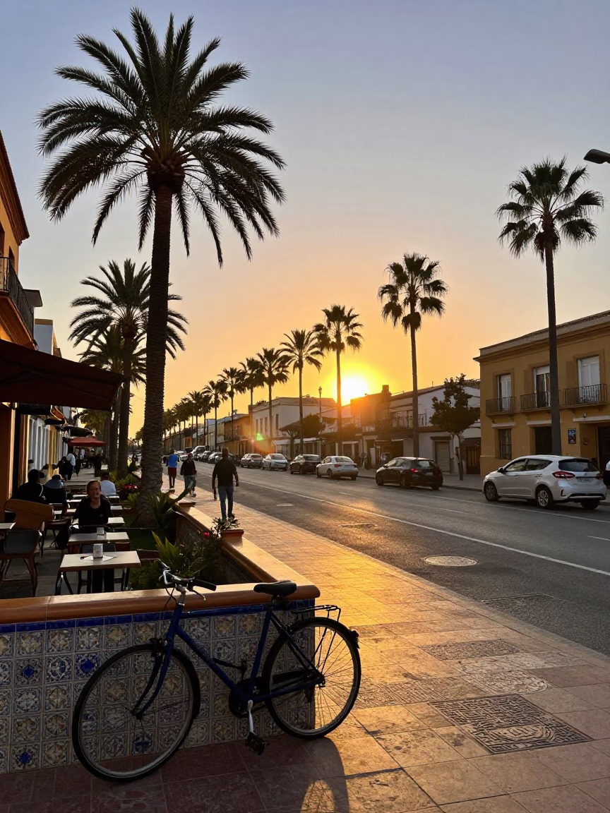Sunset Boulevard in Valencia at Sunset Light in in Valencia, Spain