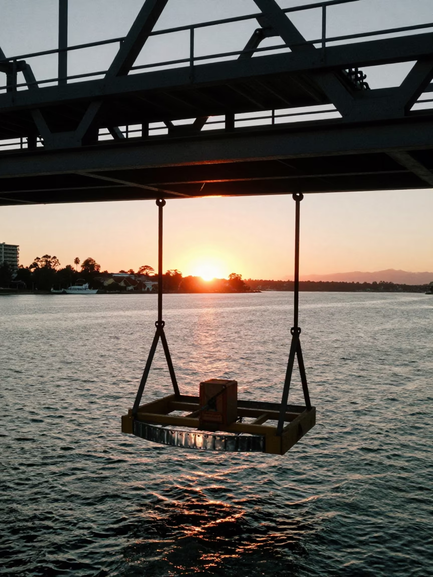 Sunset Bridge Maintenance Cradle Over Swan River Perth Western Australia in in Perth, Western Australia, Australia
