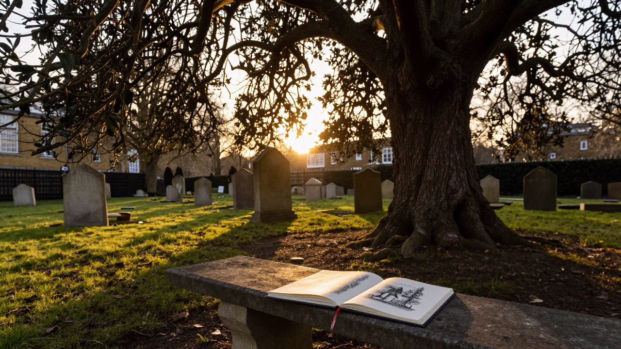 Sunset Churchyard in London at Sunset Light in in London, United Kingdom