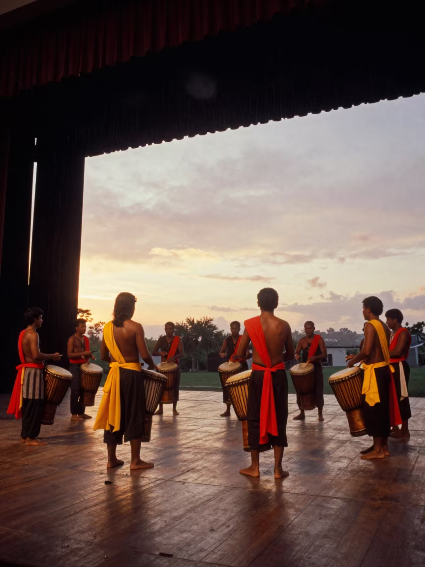 Sunset Drumming Circle San Salvador Theater in on a theater stage in San Salvador