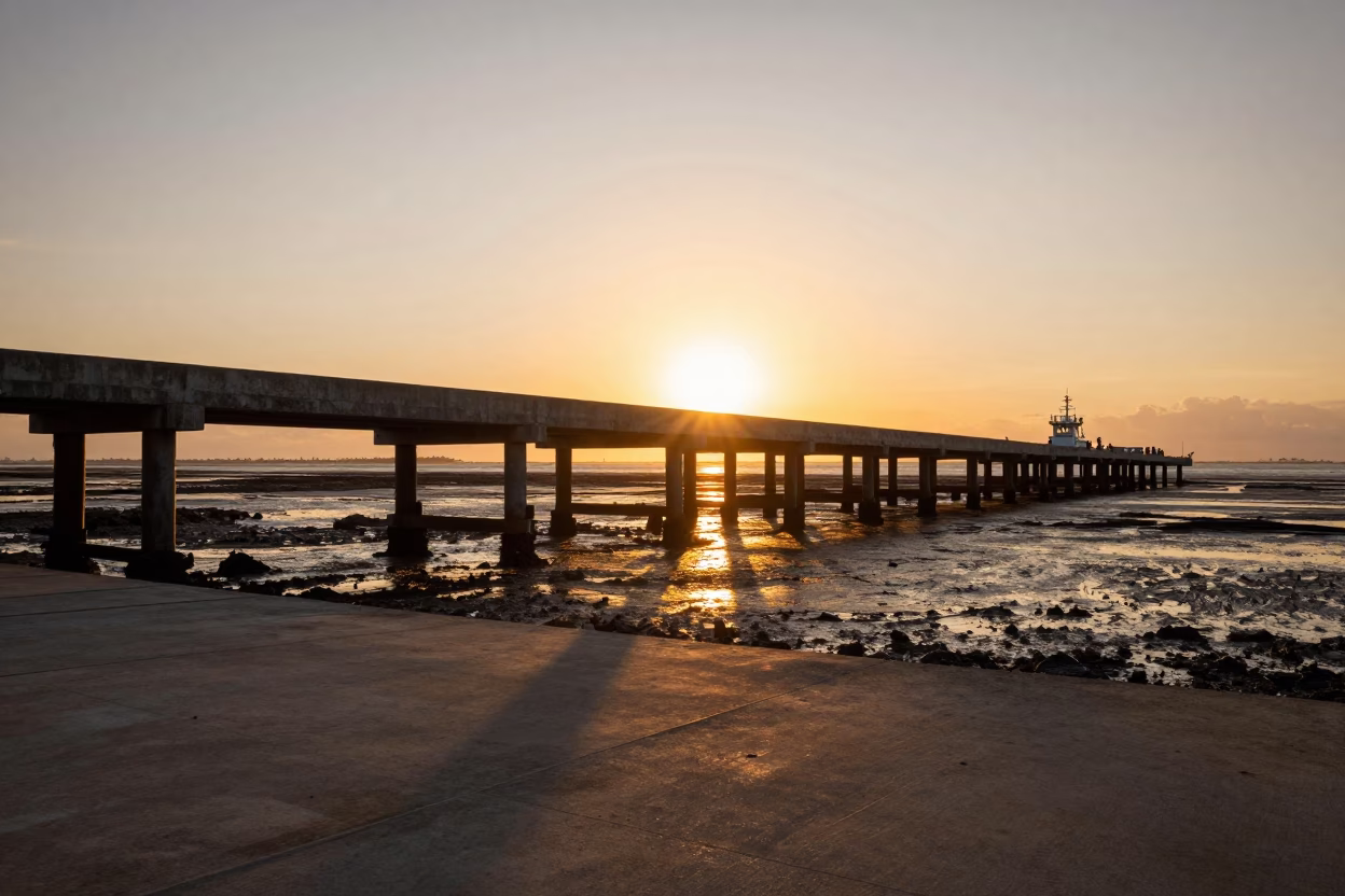 Sunset Ferry Ramp and Piling System at Low Tide in Salvador Brazil in in Salvador, Brazil