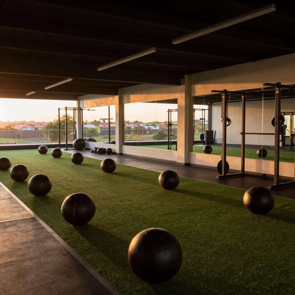 Sunset Fitness Studio Bailundo Turf Lanes in inside a spin studio under class lights in Bailundo