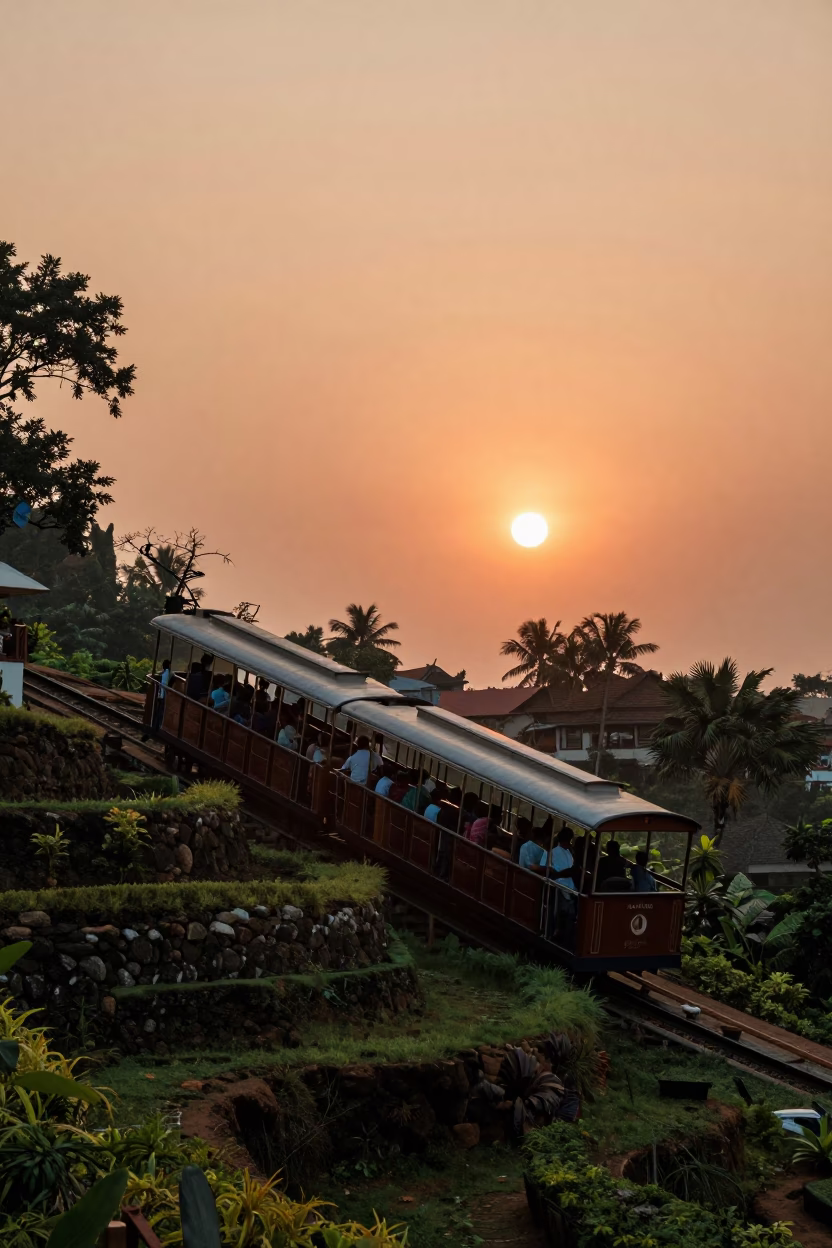 Sunset Funicular Ride Through Terraced Gardens in Kochi India in in Kochi, India