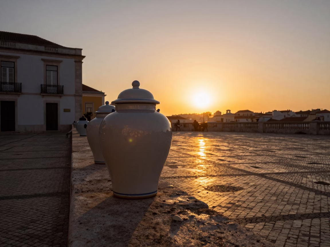 Sunset Glow at As The Sun Drops Toward The Horizon in Lisbon in in Lisbon, Portugal